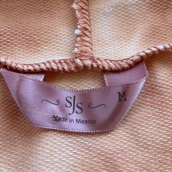 SJS Womens Wrap Cardigan Hooded Top SIze Medium Peach Open Front Tie Dye Boho - Picture 8 of 9